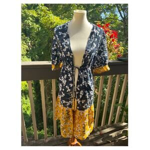 Floral Duster Flutter sleeves size Large Multicolor Boho Wrap Cardigan
